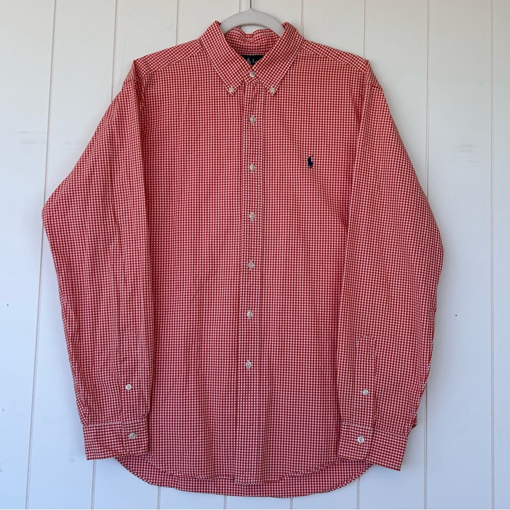 Ralph Lauren Men’s Oxford Button Down Checked Orange/White Size‎ Large